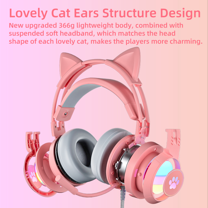 Gaming Headset Rgb - Cuffie da Gaming Rosa per PC,
