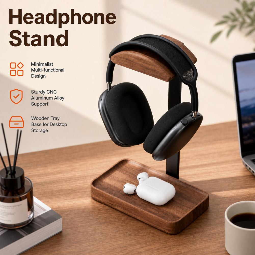 Supporto per Cuffie in Noce, O - Headphone Stand Desk recensione e prezzo